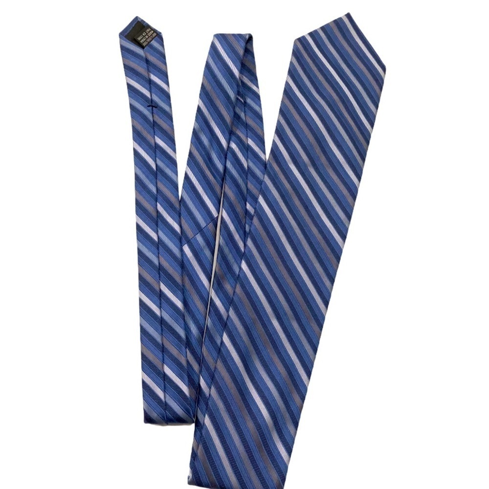Calvin Klein 100% Silk Blue and Grey Striped Tie